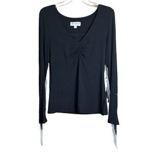Idyllwind by Miranda Lambert Black Fringe Long Sleeve Top-Size M- Western Boho